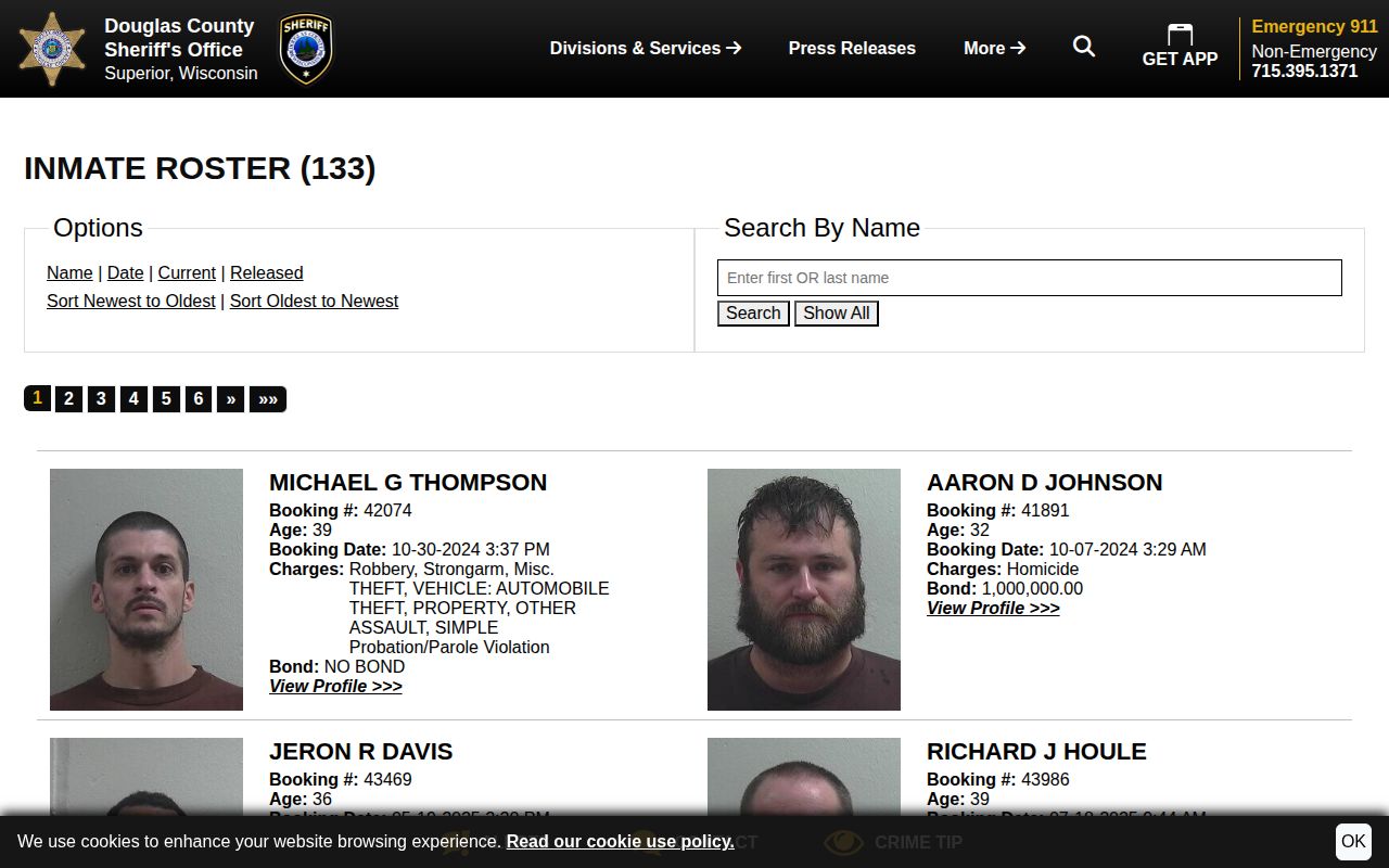 Douglas County Sheriff official inmate roster search interface